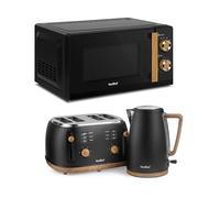 VonShef Microwave Kettle Toaster Set - Scandi Kitchen Set, 1.7L Nordic Rapid Boil Kettle, Wide Slot Toaster 4 Slice with 6 Browning Controls, and 20L Microwave with 6 Power Levels - Fika Range, Black