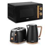 VonShef Microwave Kettle Toaster Set - Scandi Kitchen Set, 1.7L Nordic Rapid Boil Kettle, Wide Slot Toaster 2 Slice with 6 Browning Controls, and 20L Microwave with 6 Power Levels - Fika Range, Black