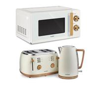 VonShef Microwave Kettle Toaster Set - Scandi Kitchen Set, 1.7L Nordic Rapid Boil Kettle, Wide Slot Toaster 4 Slice with 6 Browning Controls, and 20L Microwave with 6 Power Levels - Fika Range, Cream