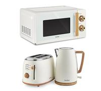 VonShef Microwave Kettle Toaster Set - Scandi Kitchen Set, 1.7L Nordic Rapid Boil Kettle, Wide Slot Toaster 2 Slice with 6 Browning Controls, and 20L Microwave with 6 Power Levels - Fika Range, Cream