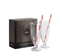 VonShef Milkshake Glass with Straw - Set of 2