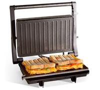 VonShef Panini Press Grill - Sandwich Toaster 2 Slice with Non-Stick Plates, 1000W, Deep Fill Toastie Maker with Floating Hinge, Auto Temperature Control, Easy Clean, Stainless Steel - Black