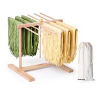Vonshef Pasta Drying Rack & Storage Bag, Collapsible Beechwood Noodle Stand For Homemade Spaghetti, Fresh Pasta Tree With 12 Arms