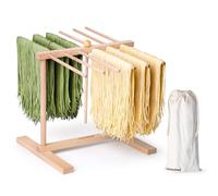 VonShef Pasta Drying Rack & Storage Bag, Collapsible Wooden Noodle Stand for Homemade Spaghetti, Fresh Pasta Drying Tree with 12 Arms, Natural, Non-Toxic Beechwood Frame with Anti-Bacterial Properties