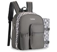 VonShef Picnic Backpack, 2 Person Grey Picnic Bag with Full Dining Set, Insulated Cooler Compartment & Large Waterproof Picnic Blanket, Lightweight Water Resistant Camping Accessories