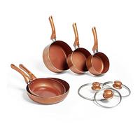 VonShef Pots and Pans Set, 5 Piece Induction Safe, Non-Stick Saucepan and Frying Pan Set, Easy Clean Copper Pots and Pans Set with Glass Lids, PFAS, PTFE, PFOA, Lead & Cadmium Free