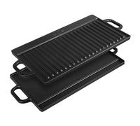 VonShef Reversible Griddle Pan, Pre-Seasoned Non-Stick Cast Iron BBQ Griddle with Handles, Oven Safe Flat Pan for All Hob Types