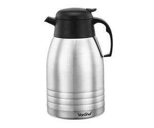 VonShef Thermal Hot Drinks Flask Jug, 2L Tea & Coffee Dispenser, Vacuum Insulated Double Walled Stainless Steel Carafe Flasks with Stay Cool Handle, Tea Urn for Hot & Cold Drinks