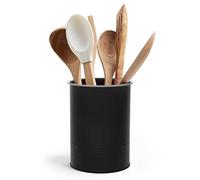 VonShef Utensil Holder, Stainless Steel Worktop Organiser, 13cm Diameter Kitchen Storage Organiser with Matte Black Finish, Compact Storage for Kitchen Accessories