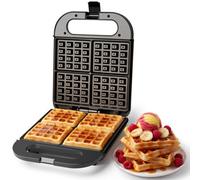 Vonshef Waffle Maker Large, 4 Slice Waffle Iron With Non-Stick Plates, Quad Belgian & American Waffle Machine, Black, 1400W