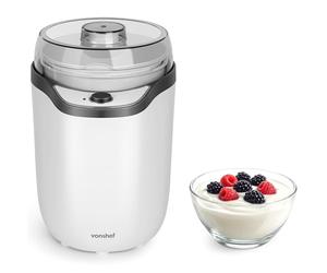 VonShef Yoghurt Maker Machine - Yogurt Maker with Strainer & Recipes Included, 1.8L, Ideal for Greek & Natural Yoghurt with No Sugars or Preservatives, Easy Cleaning & Simple Operation - White