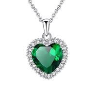 VONSSY Classic Heart Pendant Gemstone Necklace | Crystal Birthstone Necklace| 18K Platinum Gold Plated Chain | Vintage Meaningful Jewelry Gift