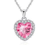 VONSSY Classic Heart Pendant Gemstone Necklace | Crystal Birthstone Necklace| 18K Platinum Gold Plated Chain | Vintage Meaningful Jewelry Gift