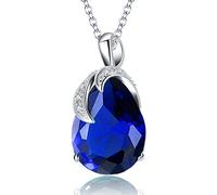 VONSSY Classic Oval Pendant Gemstone Necklace | Crystal Ruby Waterdrop Birthstone Emerald Necklace | 18K Platinum Gold Plated Chain | Vintage Meaningful Jewelry Gift (Sapphire Blue)