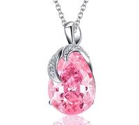 VONSSY Classic Oval Pendant Gemstone Necklace | Crystal Ruby Waterdrop Birthstone Emerald Necklace | 18K Platinum Gold Plated Chain | Vintage Meaningful Jewelry Gift