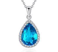 VONSSY Classic Oval Pendant Gemstone Necklace | Crystal Ruby Waterdrop Birthstone Teardrop Emerald Necklace | 18K Platinum Gold Plated Chain | Stylish Meaningful Jewelry Gift