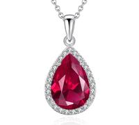 VONSSY Classic Oval Pendant Gemstone Necklace | Crystal Ruby Waterdrop Birthstone Teardrop Emerald Necklace | 18K Platinum Gold Plated Chain | Stylish Meaningful Jewelry Gift