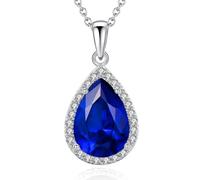 VONSSY Classic Oval Pendant Gemstone Necklace | Crystal Ruby Waterdrop Birthstone Teardrop Emerald Sapphire Necklace | 18K Platinum Plated Chain