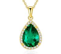 VONSSY Classic Oval Pendant Gemstone Necklace | Crystal Ruby Waterdrop Birthstone Teardrop Emerald Sapphire Necklace | 18K Platinum Plated Chain | Meaningful Silver Jewelry Gift for Mother Wife