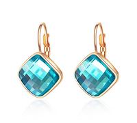 VONSSY Crystal Drop Dangle Earrings | Created Gemstones Leverback Hoop Earrings | Stylish Rose Gold Hanging Zircon Earrings | Vintage Silver Jewelry Gift