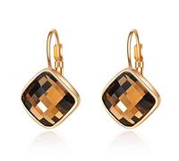VONSSY Crystal Drop Dangle Earrings | Created Gemstones Leverback Hoop Earrings | Stylish Rose Gold Hanging Zircon Earrings | Vintage Silver Jewelry Gift