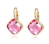 VONSSY Crystal Drop Dangle Earrings | Created Gemstones Leverback Hoop Earrings | Stylish Rose Gold Hanging Zircon Earrings | Vintage Silver Jewelry Gift
