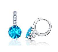 VONSSY Crystal Drop Dangle Earrings | Simulated Gemstones Leverback Hoop Earrings | Stylish Platinum/Rose Gold Hanging Zircon Earrings | Vintage Jewelry Gift for Women Girls (Blue)