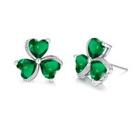 VONSSY Elegant Clover Pendant Necklace | Emerald Green Gemstone Irish Shamrock Necklace | Platinum Gold Plated Chain | Meaningful Jewelry Gift for Mother Wife (Green ER-Platinum)
