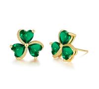 VONSSY Elegant Clover Pendant Necklace | Emerald Green Gemstone Irish Shamrock Necklace | Platinum Gold Plated Chain | Meaningful Jewelry Gift for Mother Wife (Green ER-Gold)