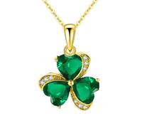 VONSSY Elegant Clover Pendant Necklace | Emerald Green Gemstone Irish Shamrock Necklace | Platinum Gold Plated Chain | Meaningful Jewelry Gift for Mother Wife (Green NL-Gold)
