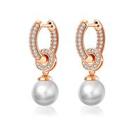 VONSSY Elegant Hypoallergenic Pearl Drop Dangle Earrings, Nickel Free, Light Weight, Comfortable Daily Wear, Sterling Silver, Rose Gold Statement Stylish Earrings
