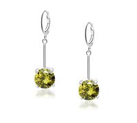 VONSSY Gemstone Drop Dangle Earrings | Stylish 18k Platinum/Gold Plated Leverback Crystal Hanging Dangly Ruby Sapphire Emerald Earrings | Jewelry Gift for Mother Daughter Wife (Olive Green-Platinum)