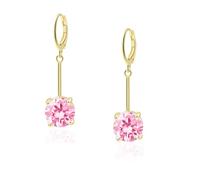 VONSSY Gemstone Drop Dangle Earrings | Stylish 18k Platinum/Gold Plated Leverback Crystal Hanging Dangly Ruby Sapphire Emerald Earrings | Silver Jewelry Gift for Mother Daughter Wife (Pink-Gold)
