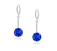 VONSSY Gemstone Drop Dangle Earrings | Stylish 18k Platinum/Gold Plated Leverback Crystal Hanging Earrings | Vintage Jewelry Gift for Mother Daughter Wife (Dark Blue-Platinum)