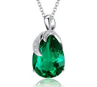 VONSSY Green Emerald Birthstone Gemstone Necklace | Oval Rectangle Waterdrop Crystal Diamond Pendant | Platinum/Rose Gold Chain Vintage Prom Statement Jewelry Gift for Women Daughter Girlfriend 18"