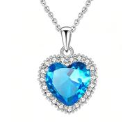 VONSSY Heart Pendant Necklace Women Jewelry Gift 18k Gold Plated Chain | Ruby Emerald Sapphire Gemstone Crystal Zircon Statement for Mother Wife Heart of the Ocean Love Valentine's Anniversary