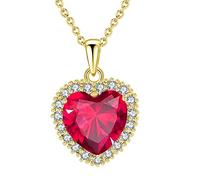 VONSSY Heart Pendant Necklace Women Jewelry Gift 18k Gold Plated Chain | Ruby Emerald Sapphire Gemstone Crystal Zircon Statement for Mother Wife Heart of the Ocean Love Valentine's Anniversary