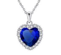 VONSSY Heart Pendant Necklace Women Jewelry Gift 18k Gold Plated Chain | Ruby Emerald Sapphire Gemstone Crystal Zircon Statement for Mother Wife Heart of the Ocean Love Valentine's Anniversary