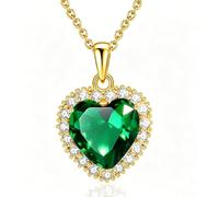 VONSSY Heart Pendant Necklace Women Jewelry Gift 18k Gold Plated Chain | Ruby Emerald Sapphire Gemstone Crystal Zircon Statement for Mother Wife Heart of the Ocean Love Valentine's Anniversary