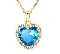 VONSSY Heart Pendant Necklace Women Jewelry Gift 18k Gold Plated Chain | Ruby Emerald Sapphire Gemstone Crystal Zircon Statement for Mother Wife Heart of the Ocean Love Valentine's Anniversary
