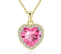 VONSSY Heart Pendant Necklace Women Jewelry Gift 18k Gold Plated Chain | Ruby Emerald Sapphire Gemstone Crystal Zircon Statement for Mother Wife Heart of the Ocean Love Valentine's Anniversary