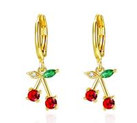 VONSSY Hypoallergenic Gemstone Drop Dangle Cherry Earrings, Platinum/Rose Gold Leverback Crystal Stud, Sterling Silver Nickel Free Trendy Diamond Vintage Earrings for Women Daughter Girlfriend…
