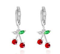 VONSSY Hypoallergenic Gemstone Drop Dangle Cherry Earrings, Platinum/Rose Gold Leverback Crystal Stud, Sterling Silver Nickel Free Trendy Diamond Vintage Earrings for Women Daughter Girlfriend…