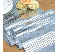 Vonty 1 Pack Glitter Disco Ball Table Runner 12x72 Inches, Silver Mirror Table Decorations for Retro 70s 80s Theme Disco Ball Decorations Bachelorette Birthday Party Supplies