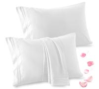Vonty 2 Pack Queen Pillow Cases - 20x30 Inch, 1800 Thread Count Microfiber Pillowcases Queen Size White Pillow Cases Luxury & Soft Embroidered Bed Pillow Covers with Envelope Closure