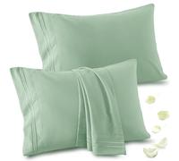 Vonty 2 Pack Standard Pillow Cases - 20x26 Inch, 1800 Thread Count Microfiber Pillowcases Standard Size Sage Green Pillow Cases Luxury & Soft Embroidered Bed Pillow Covers with Envelope Closure