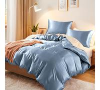 Vonty 3-Piece Silky Satin Duvet Cover Set Full/Queen Size Comforter Cover, Organic Natural 400TC Dusty Blue Duvet Cover Set - Luxury & Sexy Bedding Duvet Covers with Zipper Closure(No Comforter)