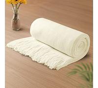Vonty Ivory White Knitted Blanket with Tassels Fringe 50" x 60", Super Soft Knit Throw Blanket, Farmhouse Decorative Lightweight Blanket for Couch, Sofa, Bed