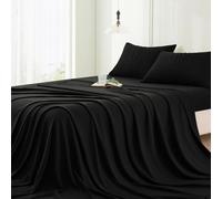 Vonty Queen Bed Sheet Set - Rayon Derived from Bamboo, 4 Pieces, Black - Luxury & Cooling Hotel Silky Sheets With Deep Pocket