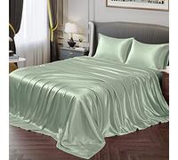 Vonty Satin Sheets Full Silky Soft Satin Bed Sheets Sea Glass Sheet Set, 1 Deep Pocket Fitted Sheet + 1 Flat Sheet + 2 Pillowcases